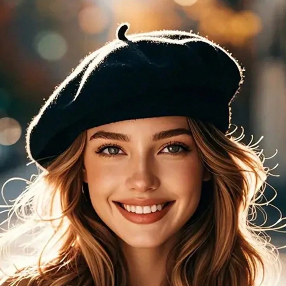 Classic Black Solid Beret Hat